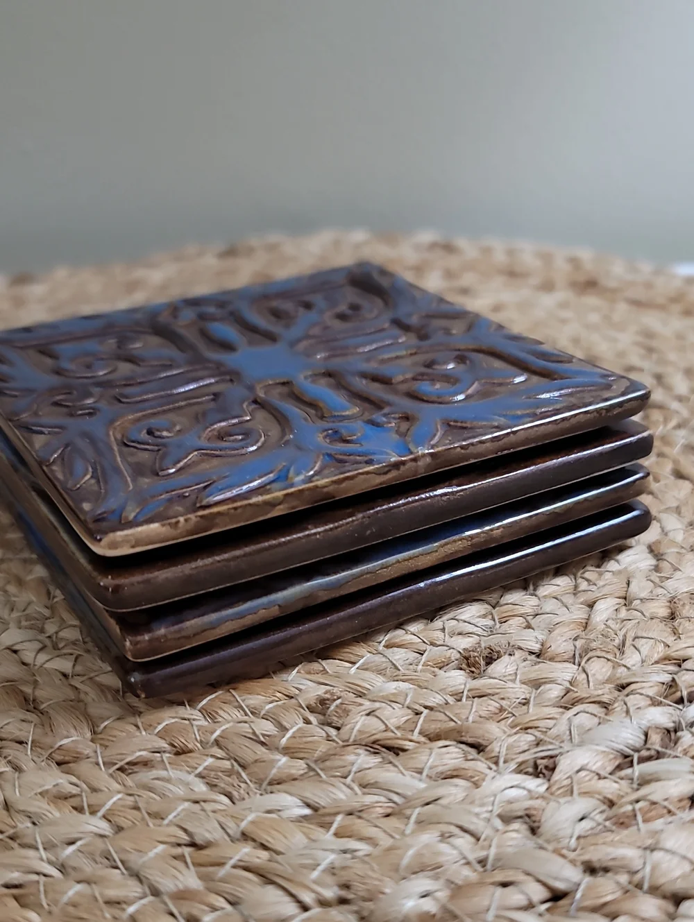 Embossed Ceramic Tile Coasters - Set of 4
